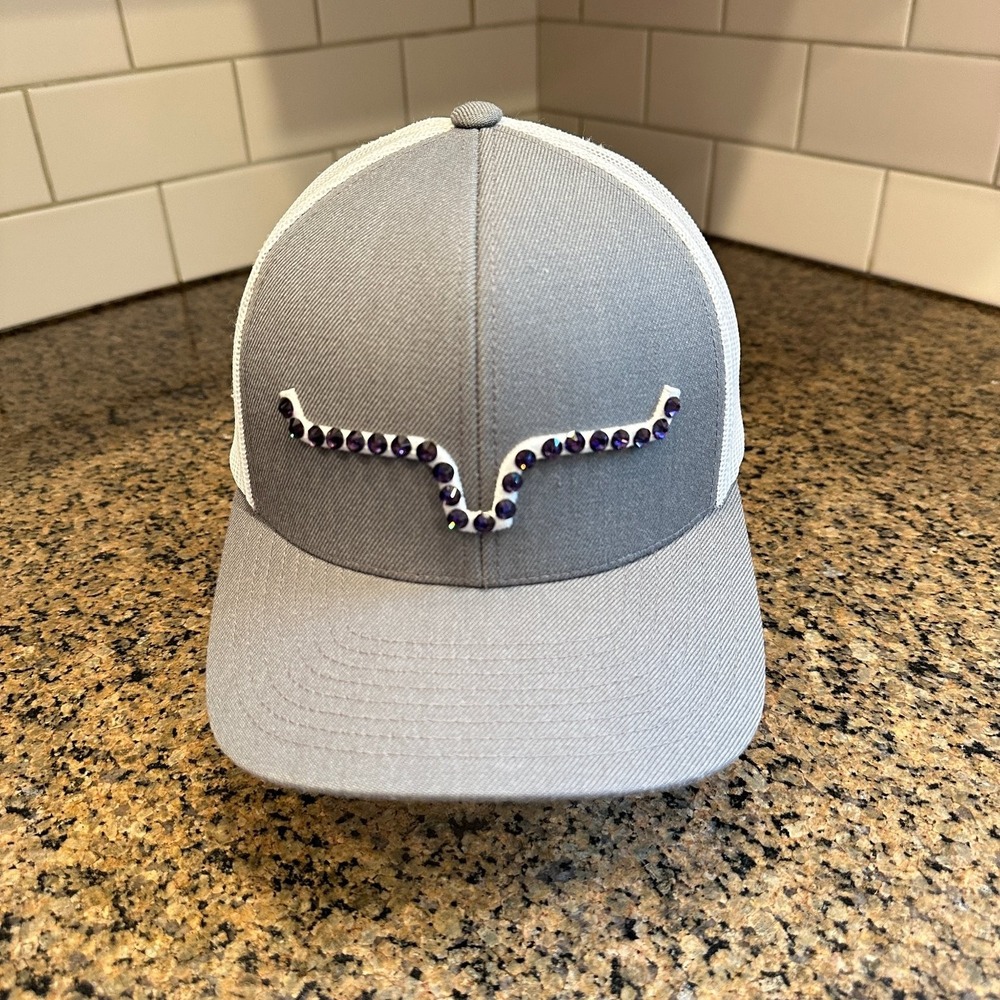 Kimes Ranch Trucker Hat Men OS Grey White Purple Rhinestone Acrylic Blend